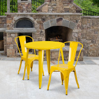 Flash Furniture CH-51090TH-2-18CAFE-YL-GG 30" Round Metal Table Set in Yellow